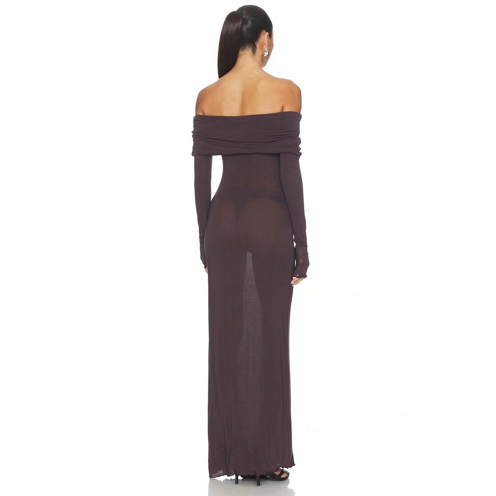 SKIMS Sheer Modal Off Shoulder Long Dress in Phoenix XS Womens Maxi Dresses - Picture 12 of 12